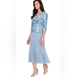Alex Evenings Sequin Floral Stretch Crepe  Dress & Jacket Sz10w $239